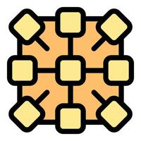 Blockchain network connecting square and round nodes symbolizing decentralized data flow vector
