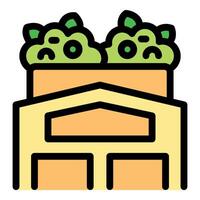 Eco friendly warehouse implementing green roof technology for sustainable urban farming vector