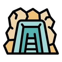 Mining tunnel entrance with ladder and rocks surrounding it vector