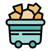 Mining cart carrying gold nuggets and stones vector
