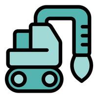Excavator digging with mechanical shovel on tracks in construction site vector