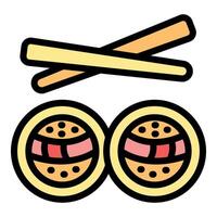 Two sushi rolls with sesame seeds and chopsticks ready for eating vector