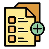Adding new checklist items to a document with plus sign icon vector