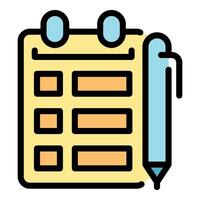 Filling survey, writing exam or signing document with pen on clipboard vector
