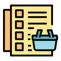 Online shopping checklist with shopping basket icon, completing tasks for e commerce purchases vector