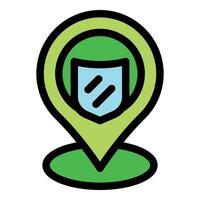 Green location pin showing secure area with shield icon vector