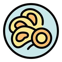 Fresh oysters with lemon serving on plate icon representing seafood cuisine vector