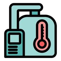 Portable power station providing emergency power during heatwave with thermometer displaying high temperature vector