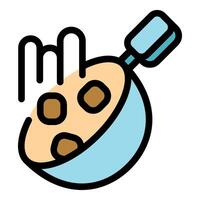 Chef flipping food in wok with spatula, cooking process icon vector