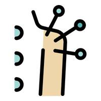 Acupuncture needles stimulating specific body points for pain relief vector