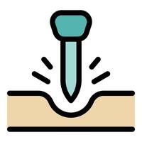 Nail penetrating a surface, creating a small crater, carpentry and construction concept vector