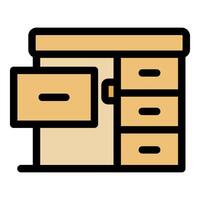 Wooden desk with drawers and storage compartment offering convenient organization vector