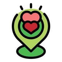 Location pin pointing place with heart symbol showing charity and love vector