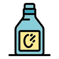 Detergent bottle with label showing washing instructions standing on surface vector