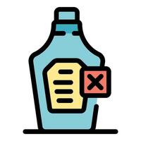 Detergent bottle with rejected label, laundry icon representing unsuitable cleaning product vector