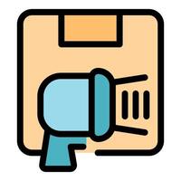 Barcode scanner reading data from parcel package box, vector