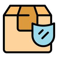 Secure shipping and delivery protecting cardboard box with shield icon vector
