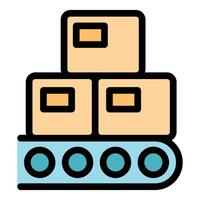 Conveyor belt carrying stacked cardboard boxes in automated warehouse vector