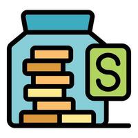 Glass jar containing stack of gold coins representing savings vector