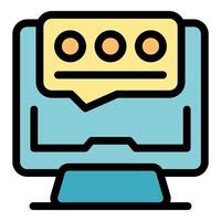 Monitor showing chat message with three dots and horizontal line vector
