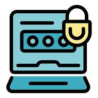 Laptop showing password protected website login page with padlock icon, secure online access vector