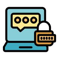 Secure messaging, laptop displaying chat with combination lock vector