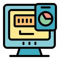 Computer showing password and pie chart icon for online security and data analysis vector