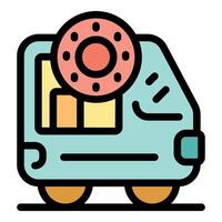 Autonomous delivery van carrying parcel with tracking system icon vector