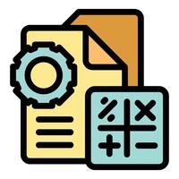 Calculating document with operations and gear showing project management vector