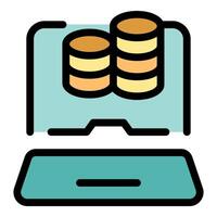 Laptop showing increasing stacks of coins representing online earning potential vector