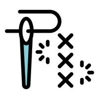 Needle and thread creating cross stitch embroidery vector