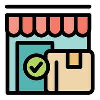 Online store delivering package with check mark confirming successful delivery vector
