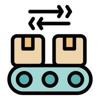 Conveyor belt moving boxes in opposite directions, logistics and delivery efficiency vector