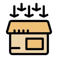 Multiple arrows pointing down towards a storage unit or warehouse, symbolizing incoming deliveries vector