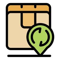 Returning parcel tracking location showing with return arrows on map pin icon vector