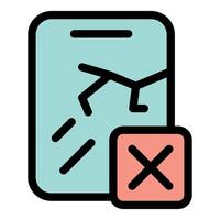 Broken smartphone screen showing error message with cross sign vector