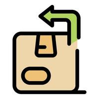 Returning parcel with green arrow pointing left on cardboard box vector