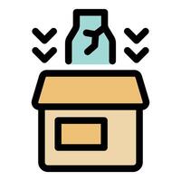 Broken bottle falling on cardboard box, shipping damage concept vector