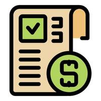 Approved payment document with checkmark and dollar symbol representing successful transaction vector