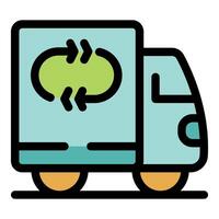 Delivery truck delivering rotating circular arrows representing reverse logistics vector