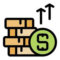 Stack of coins increasing with upward arrows and dollar sign, financial growth concept vector