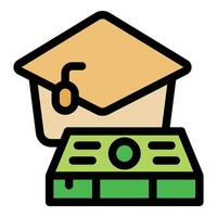 Graduation cap resting on stack of money symbolizing education costs vector