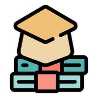 Graduation cap balancing on stack of books symbolizing education and knowledge vector