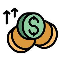 Dollar coins stack increasing value with upward arrows vector