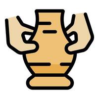 Potter creating clay vase, traditional pottery making process vector
