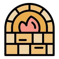 Burning stone oven baking delicious food in traditional way vector