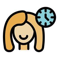 Woman managing time effectively, smiling face with clock icon vector
