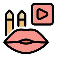 Makeup tutorial showing applying lip pencil and lipstick vector