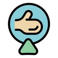 Hand gesturing thumbs up sign inside circle with downward triangle vector