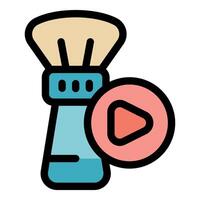 Makeup brush with play button showing makeup tutorial vector
